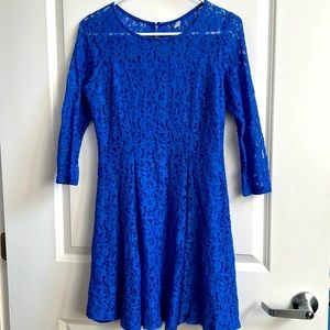 Royal blue lace dress. 3/4 sleeves